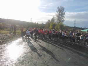 The 150+ runners milling around at the start of the race